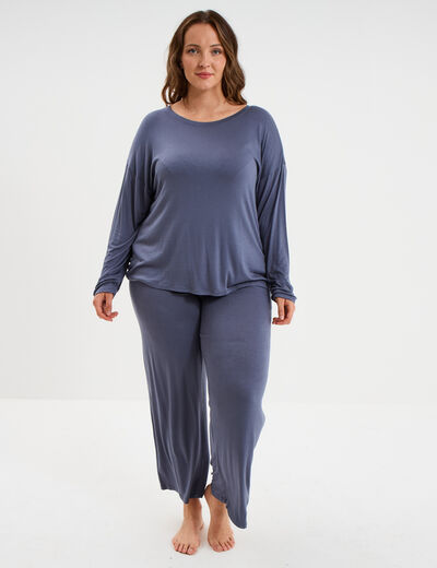 Ensemble pyjama 2 pi&egrave;ces bleu gris femme grande taille