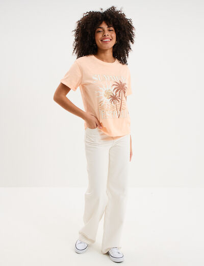 T-shirt manches courtes coton orange fluo femme