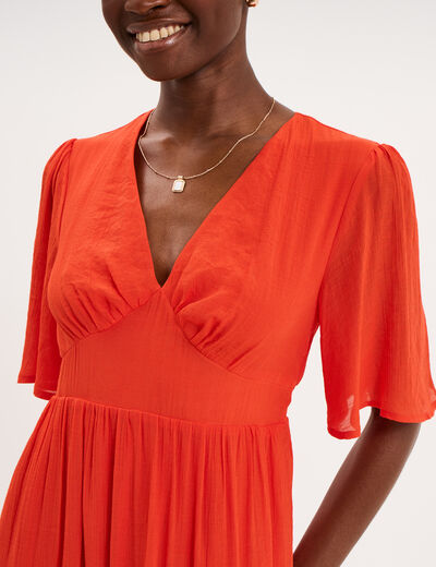 Robe longue fluide &agrave; volants orange fonc&eacute; femme