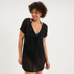 Robe de plage ajour&eacute;e col V noir femme