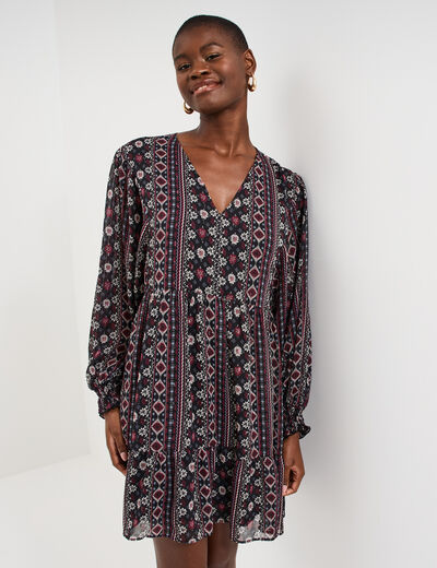 Robe fluide manches longues noir femme