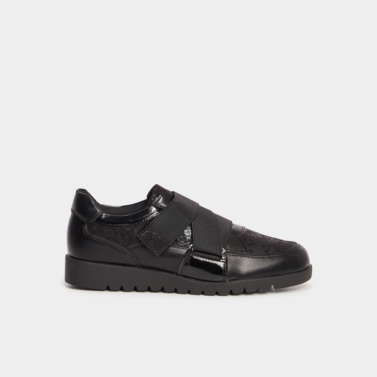 Tennis basses pied large Confortissimo noir femme
