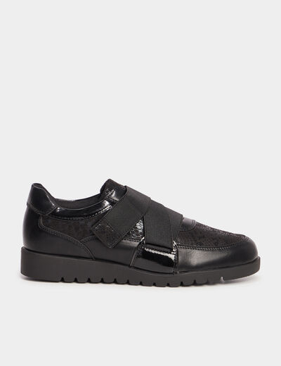 Tennis basses pied large Confortissimo noir femme