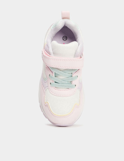 Baskets running à scratchs et paillettes rose fille