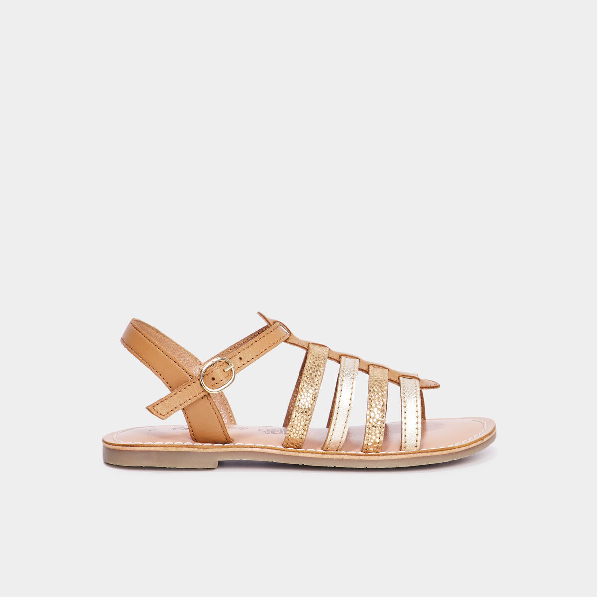 Sandales plates &agrave; brides en cuir Creeks camel fille