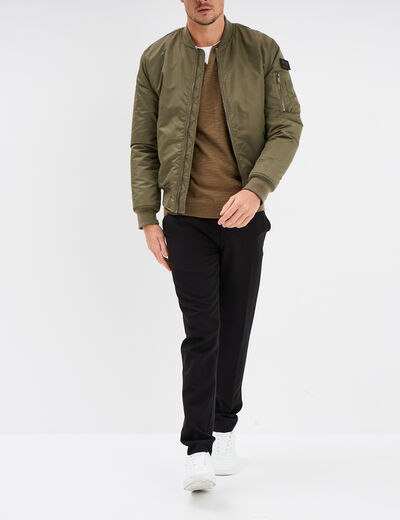 Pull col tunisien coton Liberto vert kaki homme