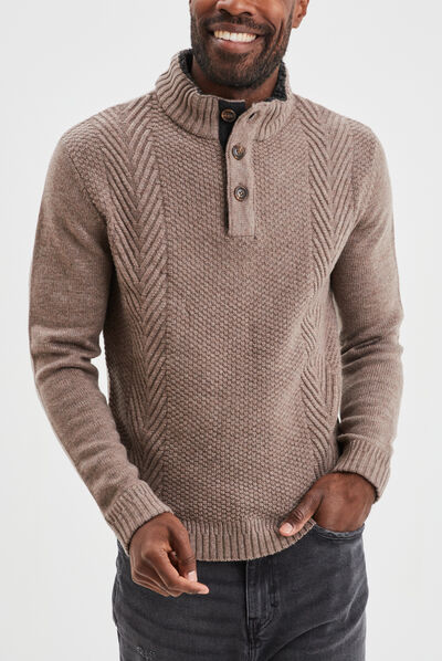 Pull camionneur boutonné taupe homme
