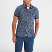 Chemise manches courtes en coton bleu pétrole homme