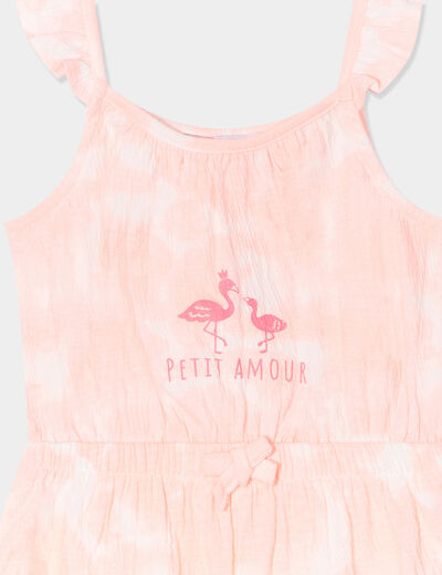 Combishort à bretelles et volants rose fluo bébé fille