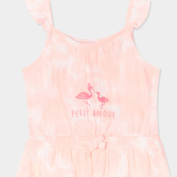 combishort a bretelles et volants rose fluo bebef Combishort à bretelles et volants rose fluo bébé fille