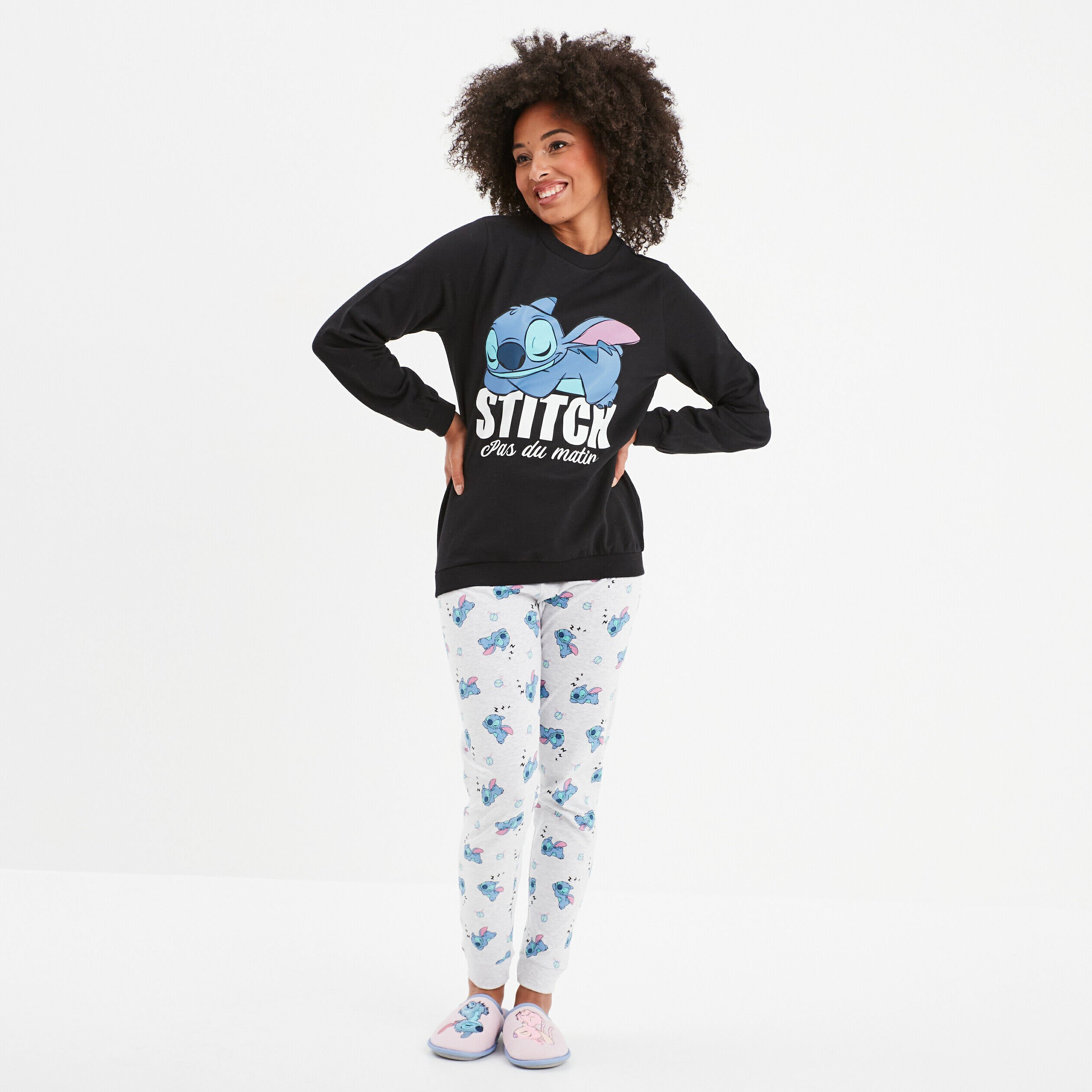 Ensemble pyjama pantalon coton Stitch noir femme