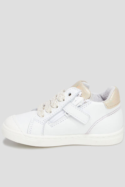 Bottillons zippés en cuir blanc bébé fille
