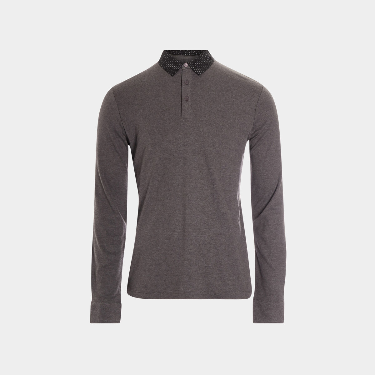 Polo coton manches longues gris foncé homme
