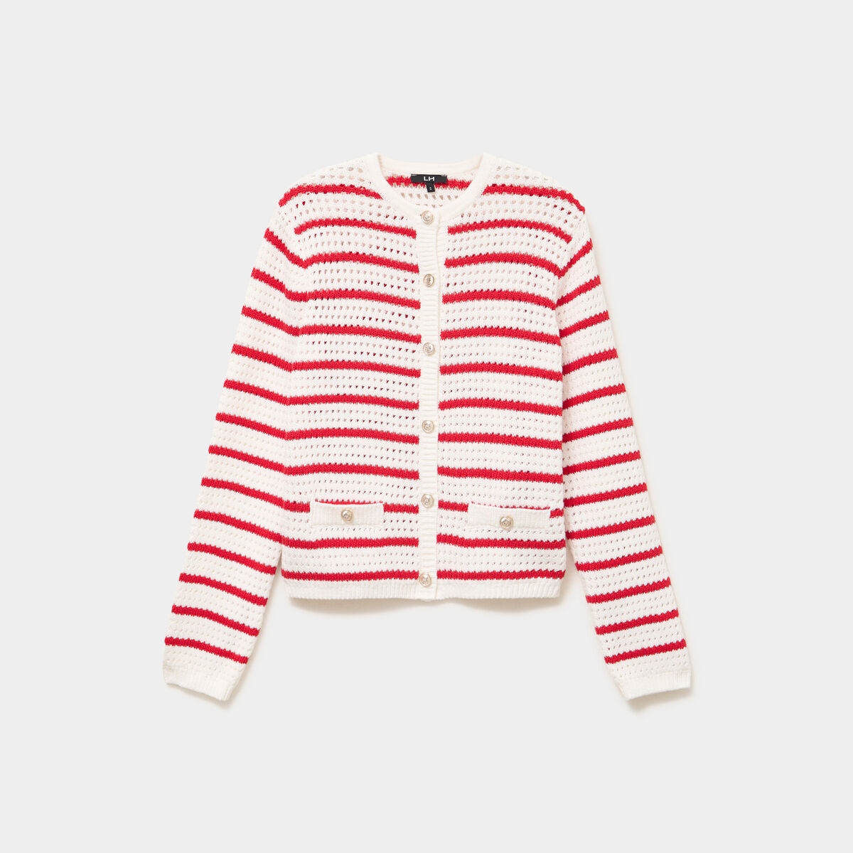 Gilet effet ajour&eacute; manches longues coton ecru femme