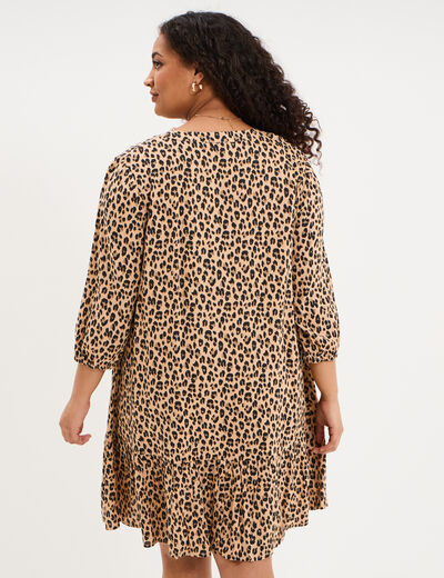 Robe courte fluide &eacute;vas&eacute;e boutonn&eacute;e beige clair femme grande taille