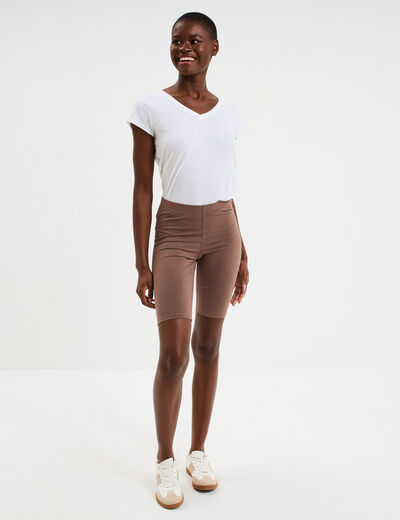 Short cycliste coton stretch marron cognac femme