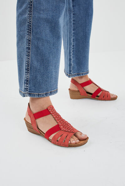 Sandales compensées cuir Confortissimo rouge femme