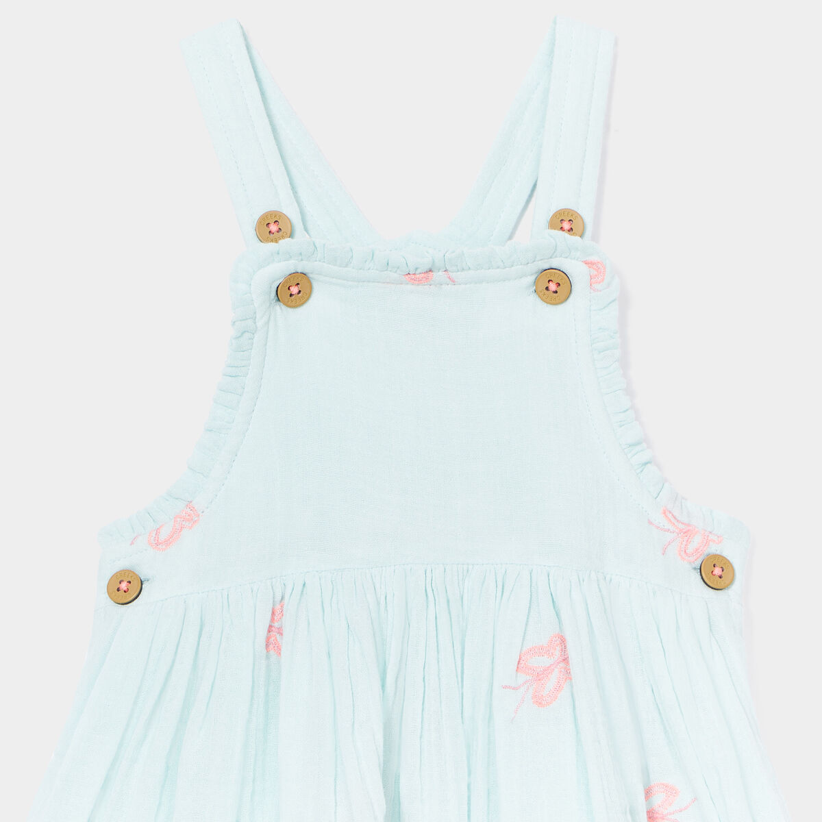 Robe évasée brodée à bretelles vert turquoise bébé fille