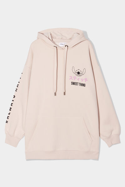 Sweat à capuche hoodie oversize Stitch sable femme
