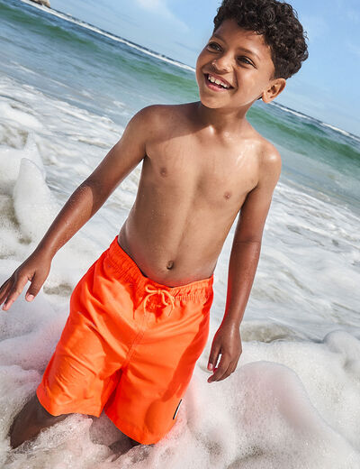 Short de bain uni Wamea Beach orange fluo garçon