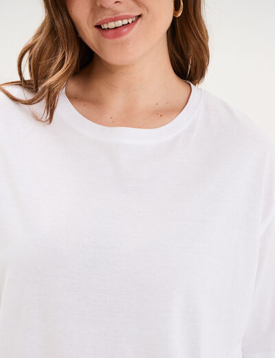 T-shirt col rond manches courtes coton blanc femme grande taille