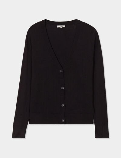 Gilet col en V boutonné noir femme