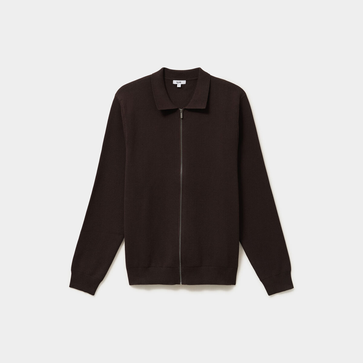 Gilet zipp&eacute; en maille manches longues marron fonc&eacute; homme