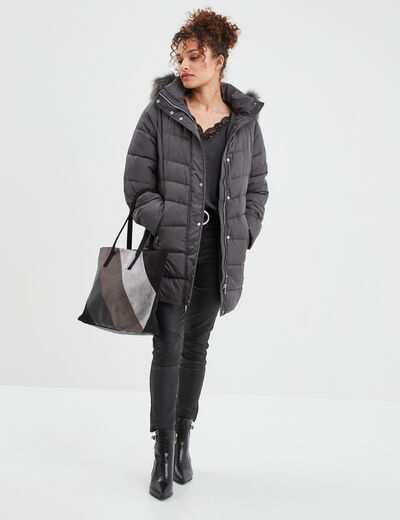Pull dos en V avec dentelle gris foncé femme