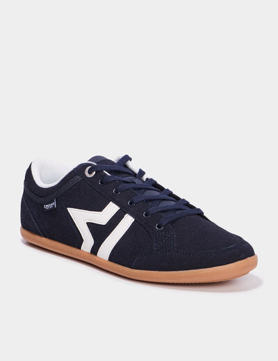 Tennis basses &agrave; lacets effet su&eacute;dine bleu marine homme