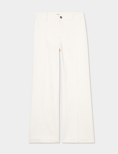 Pantalon flare 7/8ème taille haute coton ecru femme