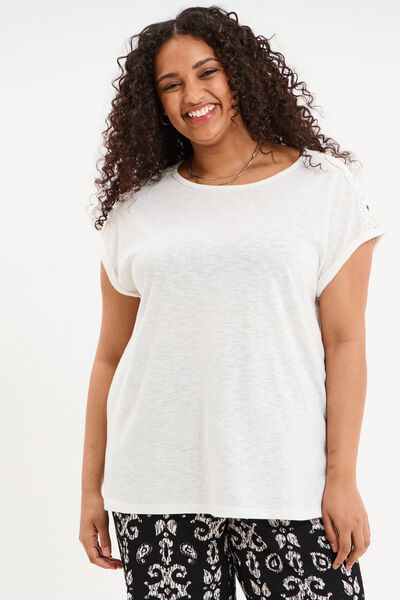 T-shirt &eacute;paules effet macram&eacute; blanc femme grande taille