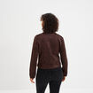 Veste courte esprit biker effet suédine marron foncé femme
