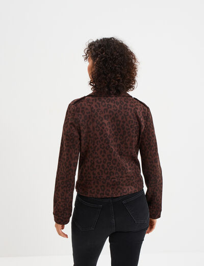 Veste courte esprit biker effet suédine marron foncé femme