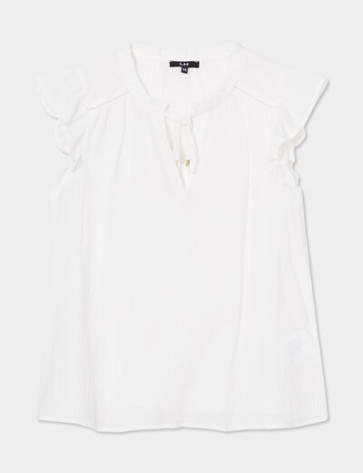 Blouse manches courtes à volants coton blanc femme