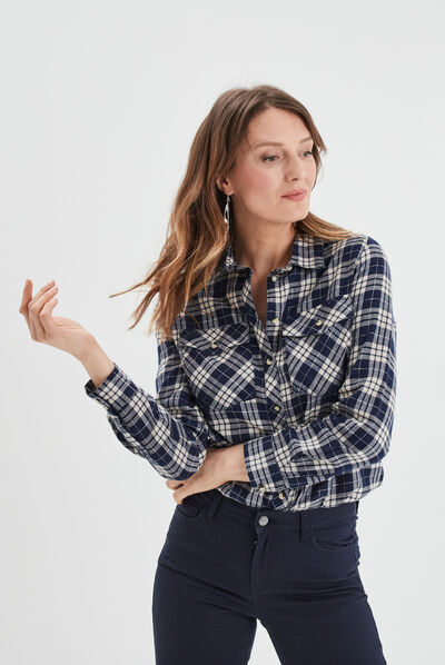 Chemise manches longues avec poches bleu marine femme