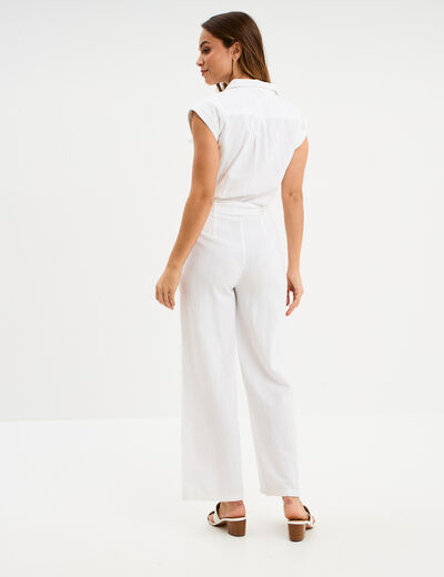Combinaison pantalon ceinturée blanc femme