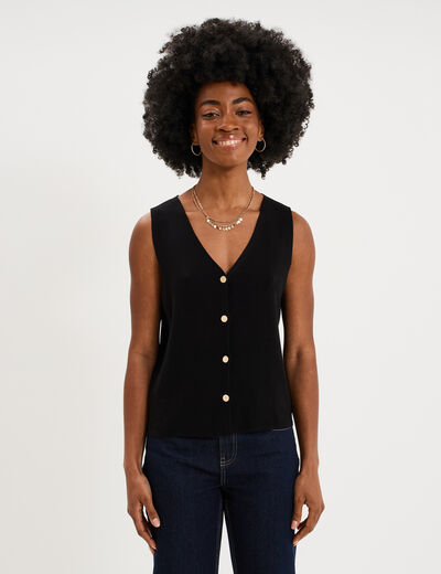 Gilet sans manches col en V noir femme
