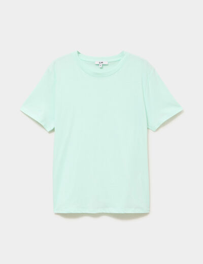 T-shirt col rond manches courtes coton vert clair femme