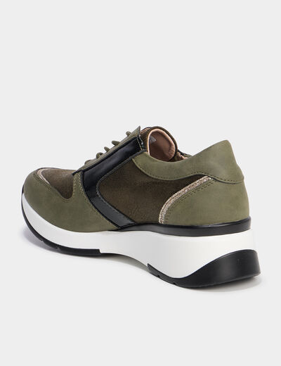 Baskets running compens&eacute;es zipp&eacute;es vert kaki femme