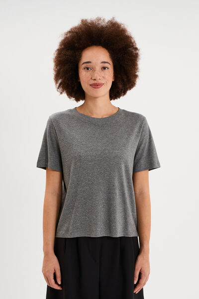 T-shirt manches courtes col rond coton gris femme
