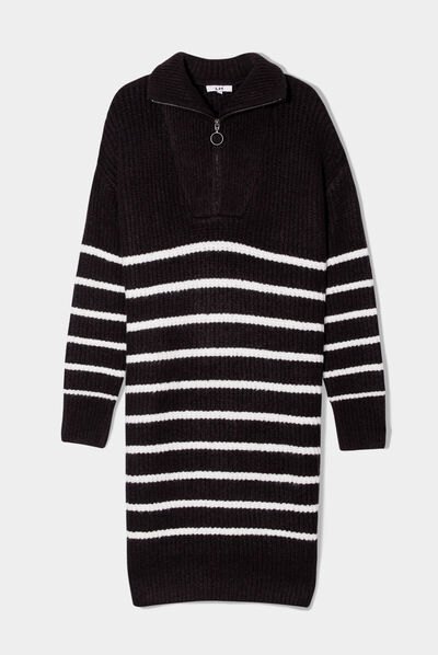 Robe pull col camionneur zippé noir femme