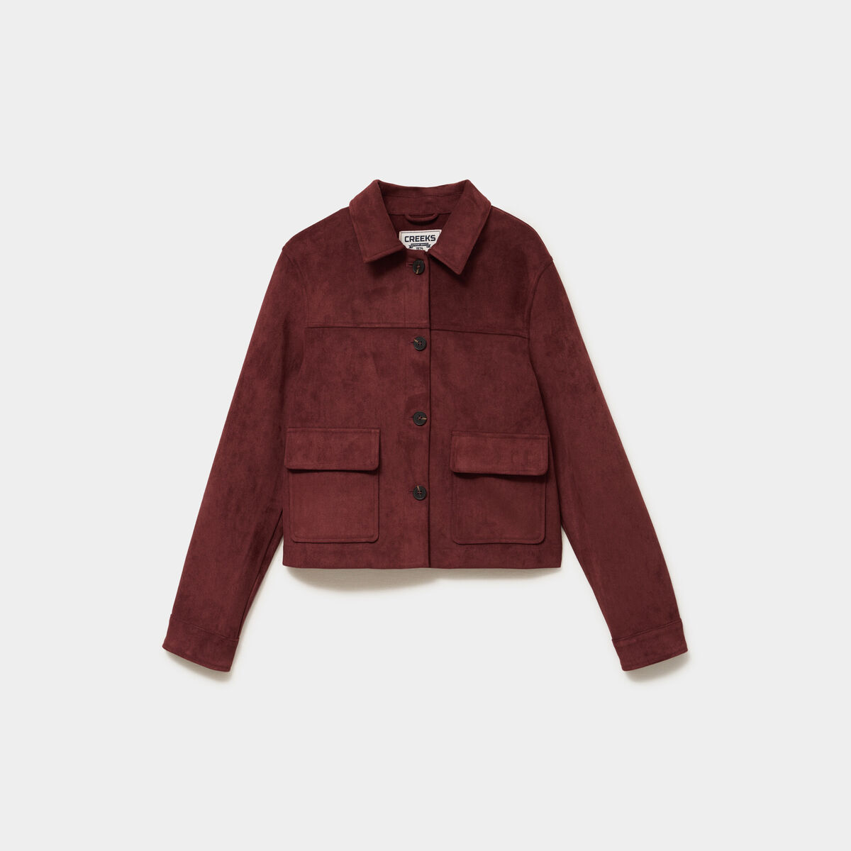 Veste effet su&eacute;dine boutonn&eacute;e bordeaux femme