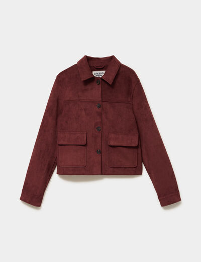 Veste effet su&eacute;dine boutonn&eacute;e bordeaux femme