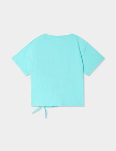 T-shirt détail noeud coton Stitch vert turquoise fille