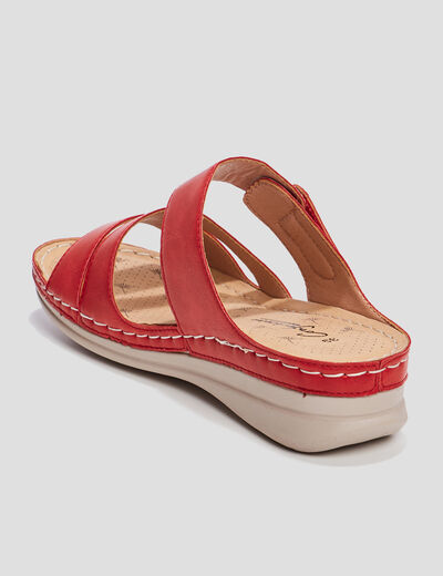 Mules compensées pied large rouge femme
