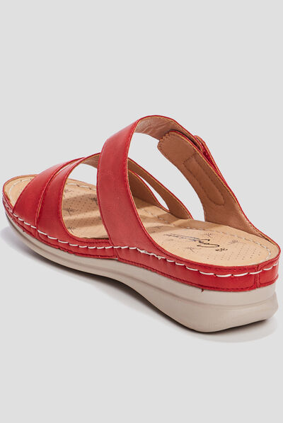 Mules compensées pied large rouge femme
