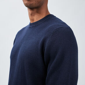 Pull avec col rond à relief bleu marine homme