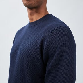 pull avec col rond a relief bleu marine homme Pull avec col rond à relief bleu marine homme