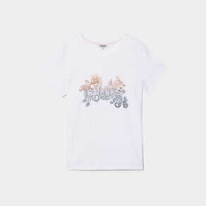 T-shirt ajusté col rond coton Creeks blanc femme