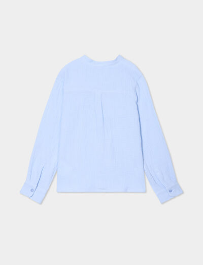 Chemise gaze coton manches retroussables bleu ciel garçon